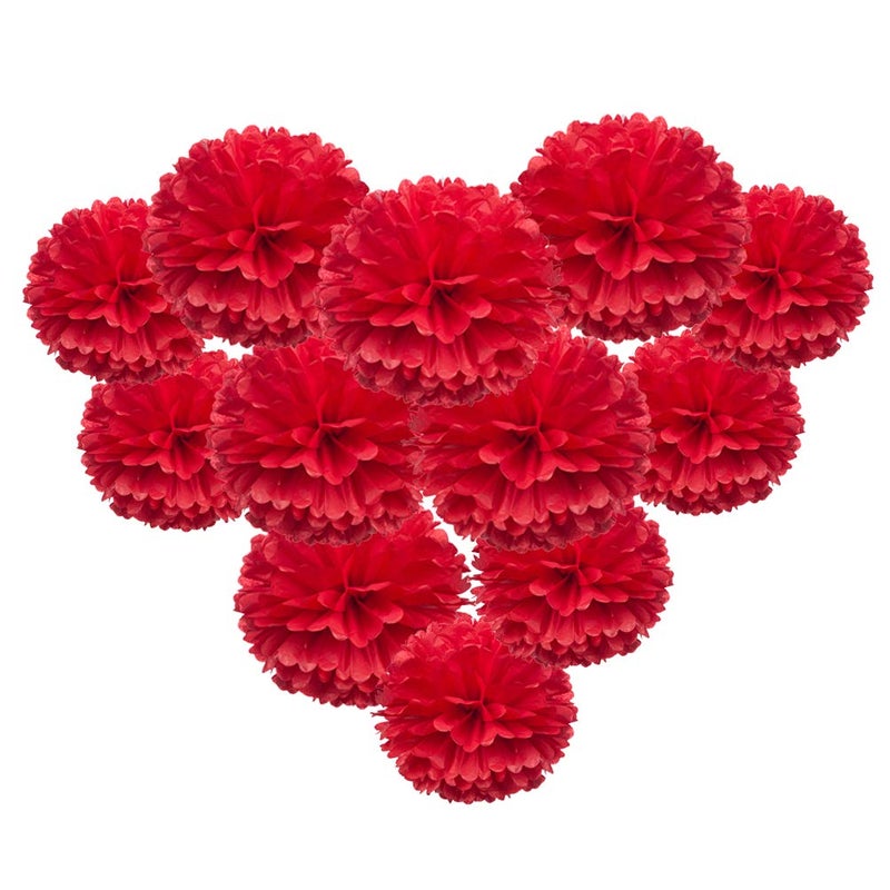 MOWO Red Paper Flower Tissue Pom Poms Party Supplies (red,12pc) - Image 2